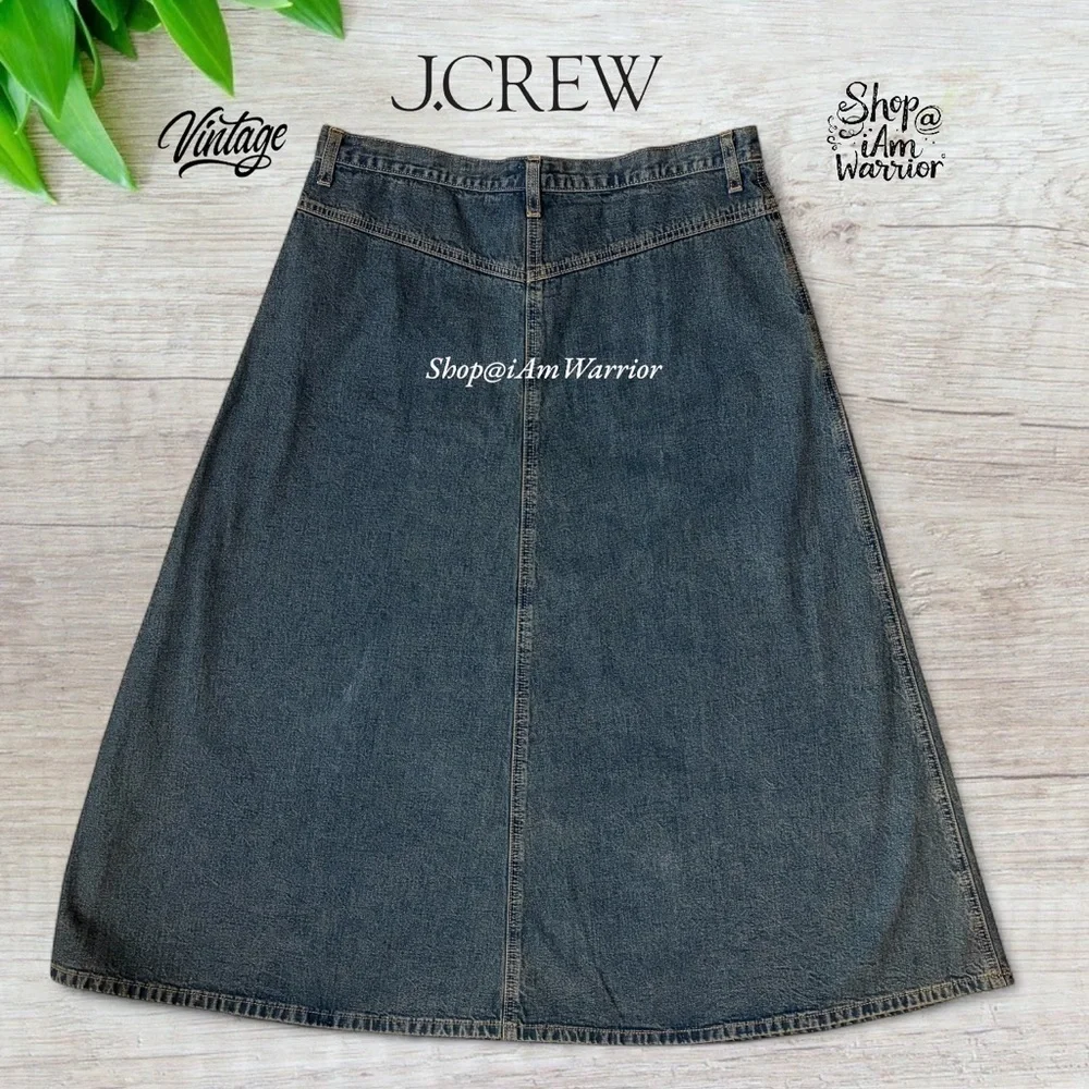J.Crew RARE Vintage Broken-in indigo Denim A-Line Midi skirt *shop@iamwarrior